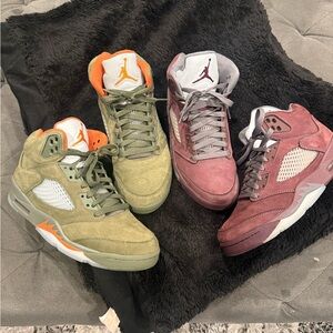 Air Jordan Retro 5 Sneakers in Olive and Burgundy